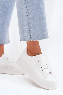 Sneakersy Damskie Na Platformie Białe Sallira