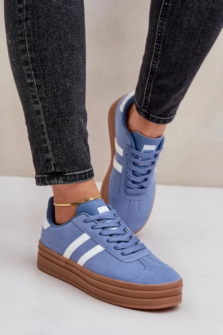 Sneakersy Damskie Na Platformie Niebieskie Egelia