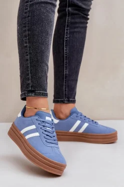 Sneakersy Damskie Na Platformie Niebieskie Egelia