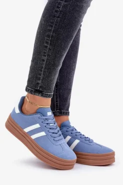 Sneakersy Damskie Na Platformie Niebieskie Egelia
