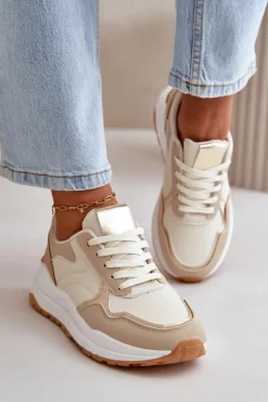 Sneakersy Damskie Na Platformie Z Eko Skóry Beżowe Issatta
