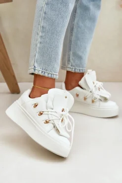 Sneakersy Damskie Na Platformie Białe Dolistana