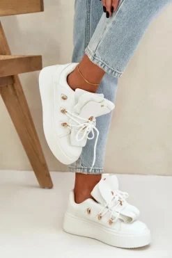 Sneakersy Damskie Na Platformie Białe Dolistana
