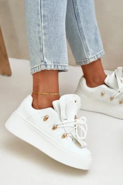 Sneakersy Damskie Na Platformie Białe Dolistana