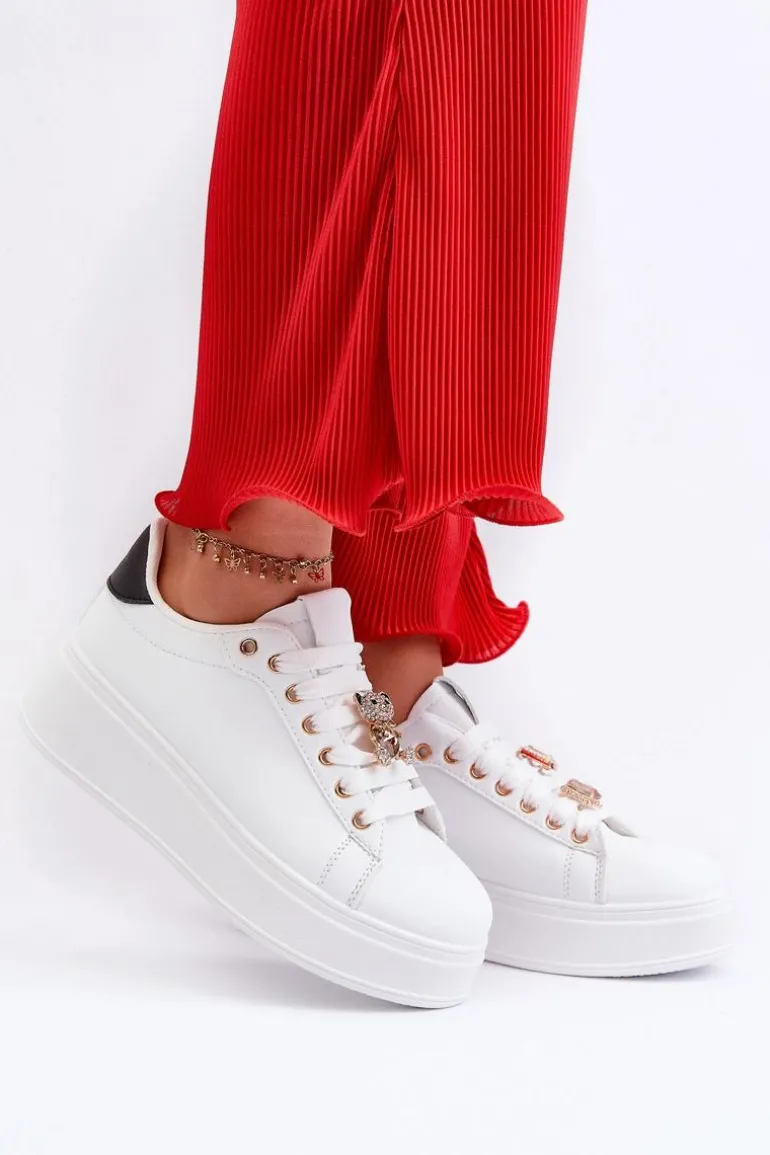 Sneakersy Damskie Na Platformie Z Misiem Białe Moanda