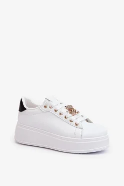Sneakersy Damskie Na Platformie Z Misiem Białe Moanda