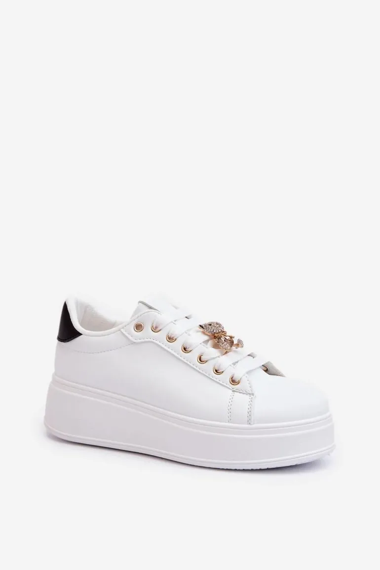 Sneakersy Damskie Na Platformie Z Misiem Białe Moanda