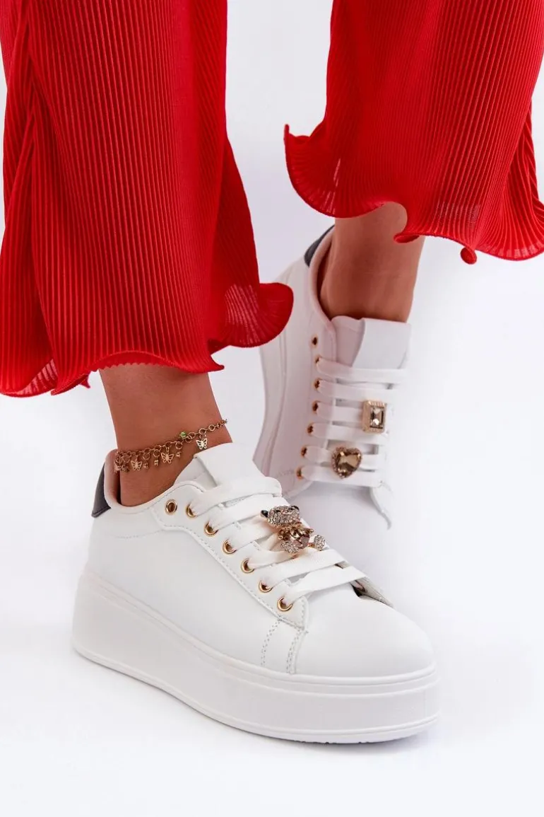Sneakersy Damskie Na Platformie Z Misiem Białe Moanda