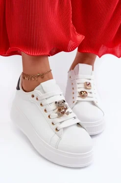 Sneakersy Damskie Na Platformie Z Misiem Białe Moanda
