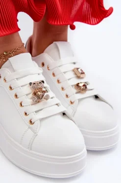 Sneakersy Damskie Na Platformie Z Misiem Białe Moanda