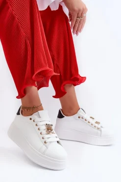 Sneakersy Damskie Na Platformie Z Misiem Białe Moanda