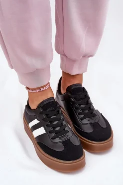 Sneakersy Damskie Na Platformie Z Eko Skóry Czarne Elaraven