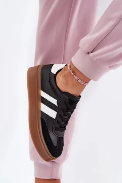 Sneakersy Damskie Na Platformie Z Eko Skóry Czarne Elaraven