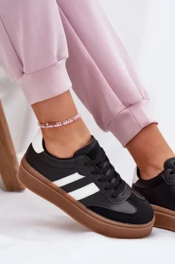 Sneakersy Damskie Na Platformie Z Eko Skóry Czarne Elaraven