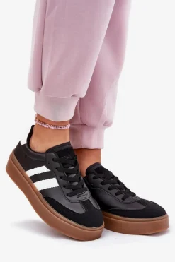 Sneakersy Damskie Na Platformie Z Eko Skóry Czarne Elaraven