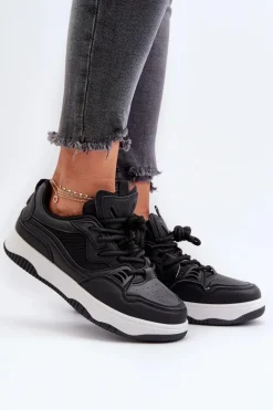 Sneakersy Damskie Na Platformie Czarne Etnaria
