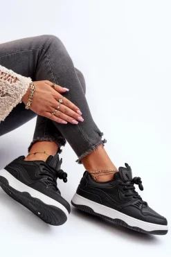 Sneakersy Damskie Na Platformie Czarne Etnaria