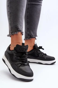 Sneakersy Damskie Na Platformie Czarne Etnaria