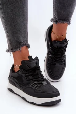 Sneakersy Damskie Na Platformie Czarne Etnaria