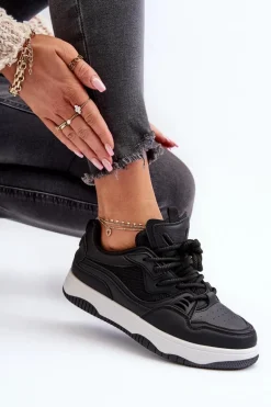 Sneakersy Damskie Na Platformie Czarne Etnaria