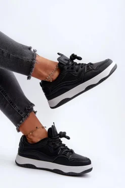 Sneakersy Damskie Na Platformie Czarne Etnaria
