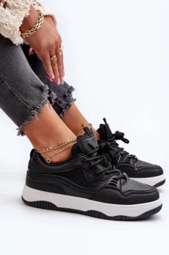 Sneakersy Damskie Na Platformie Czarne Etnaria