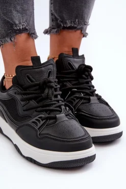 Sneakersy Damskie Na Platformie Czarne Etnaria