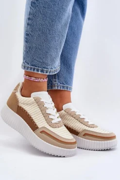 Sneakersy Damskie Na Platformie Beżowe Redala