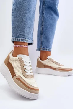 Sneakersy Damskie Na Platformie Beżowe Redala