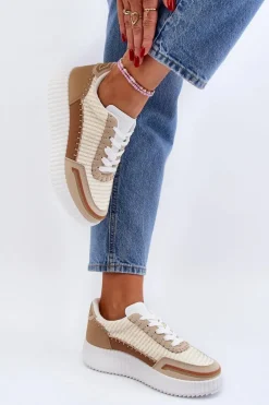 Sneakersy Damskie Na Platformie Beżowe Redala