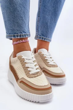 Sneakersy Damskie Na Platformie Beżowe Redala