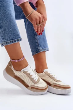 Sneakersy Damskie Na Platformie Beżowe Redala