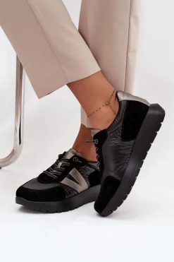 Sneakersy Damskie Na Platformie Vinceza 58561 Czarne
