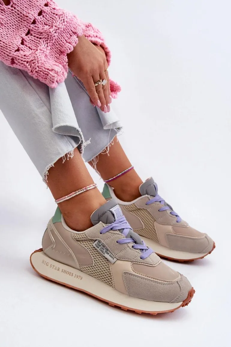 Sneakersy Damskie Na Platformie Memory Foam System Big Star NN274681 Beżowe