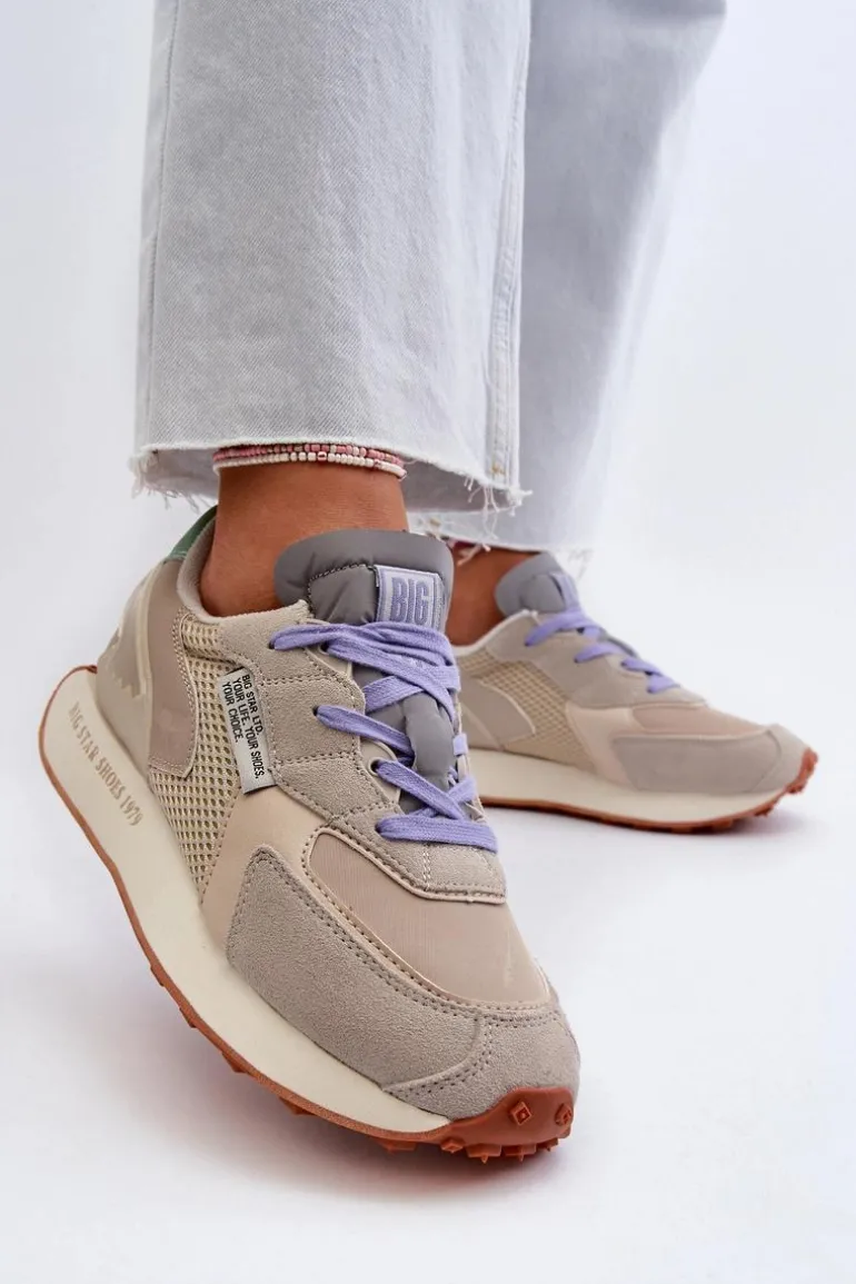 Sneakersy Damskie Na Platformie Memory Foam System Big Star NN274681 Beżowe