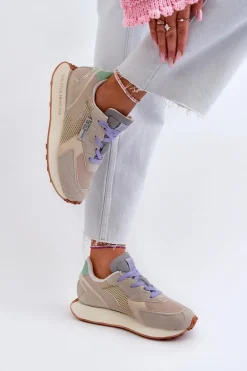 Sneakersy Damskie Na Platformie Memory Foam System Big Star NN274681 Beżowe