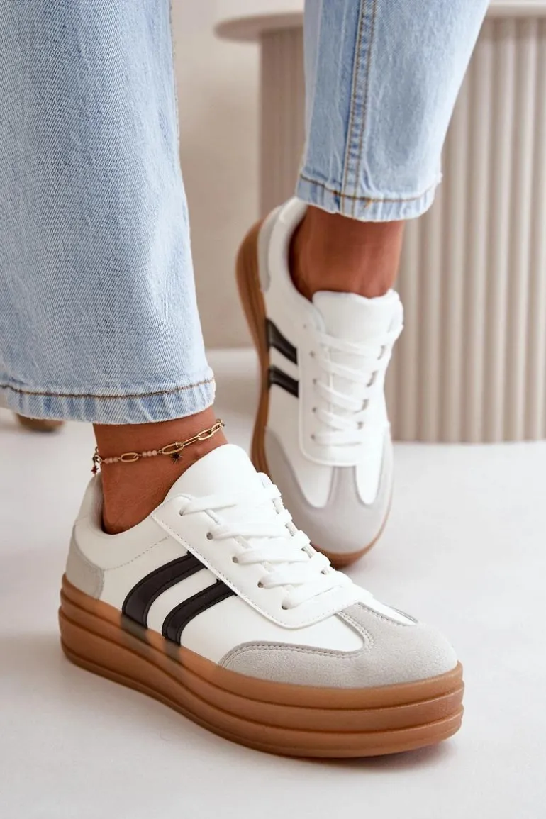 Sneakersy Damskie Na Platformie Biało-Szare Nesonice