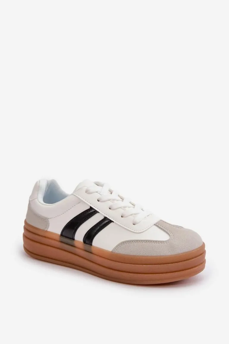 Sneakersy Damskie Na Platformie Biało-Szare Nesonice