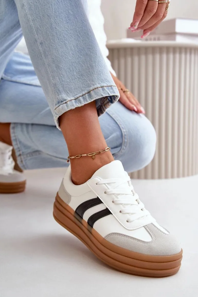 Sneakersy Damskie Na Platformie Biało-Szare Nesonice