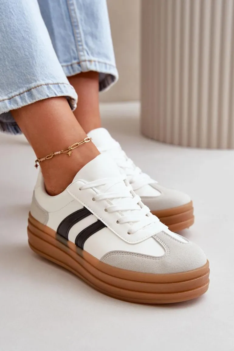 Sneakersy Damskie Na Platformie Biało-Szare Nesonice