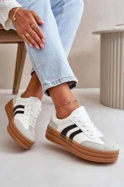 Sneakersy Damskie Na Platformie Biało-Szare Nesonice
