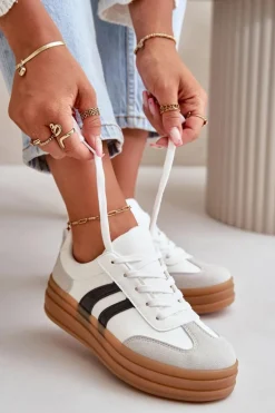 Sneakersy Damskie Na Platformie Biało-Szare Nesonice