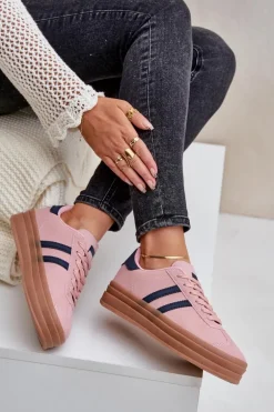 Sneakersy Damskie Na Platformie Różowe Egelia