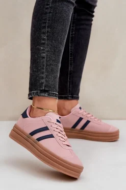 Sneakersy Damskie Na Platformie Różowe Egelia