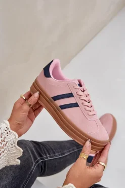 Sneakersy Damskie Na Platformie Różowe Egelia