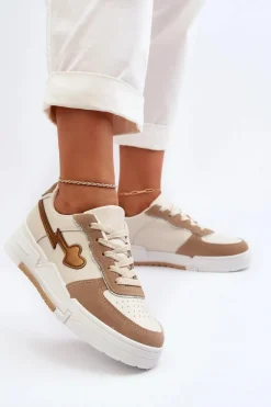 Sneakersy Damskie Na Platformie Beżowe Zeparine