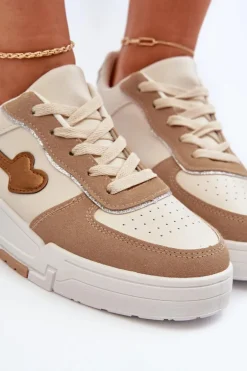 Sneakersy Damskie Na Platformie Beżowe Zeparine