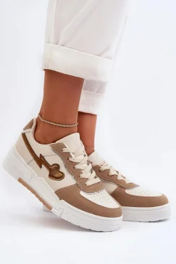 Sneakersy Damskie Na Platformie Beżowe Zeparine