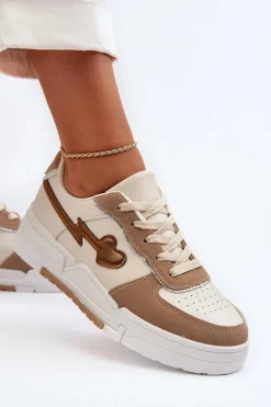 Sneakersy Damskie Na Platformie Beżowe Zeparine
