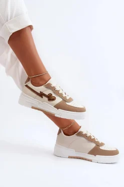 Sneakersy Damskie Na Platformie Beżowe Zeparine